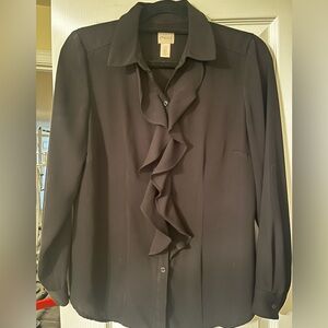 Chico's Black Ruffle-Front Button Blouse
